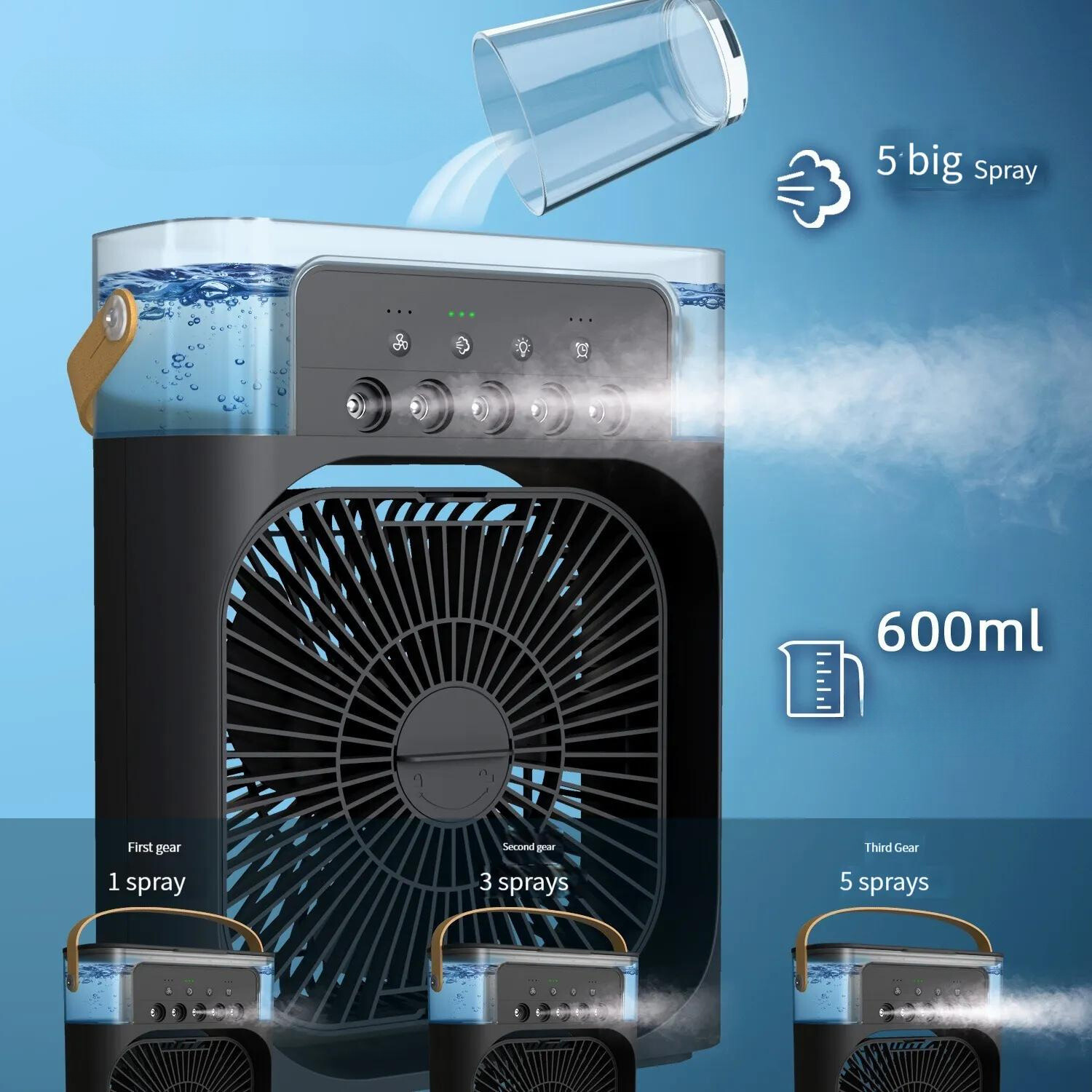 Mini Climatizador Portátil de Ar com Reservatório para Água e Gelo (Spray de Água)