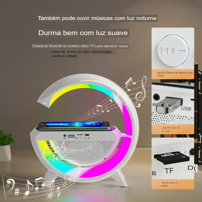 Caixa de Som, Carregador e Luminária Multifuncional Bluetooth