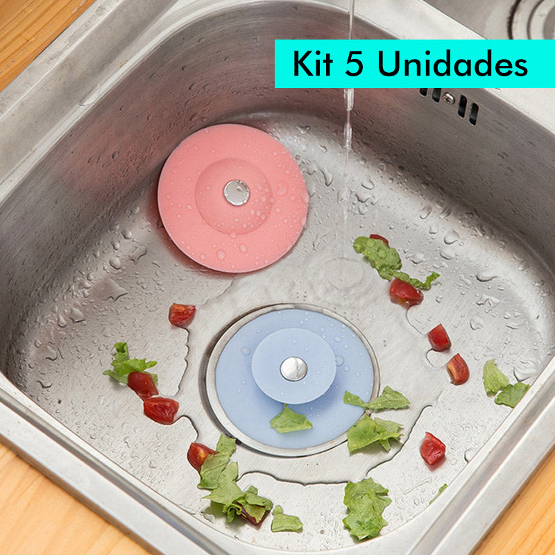[Kit 5 Unidades] - FlexDrain Tampa Ralo de Silicone para Pia Ralo Tanque Cuba