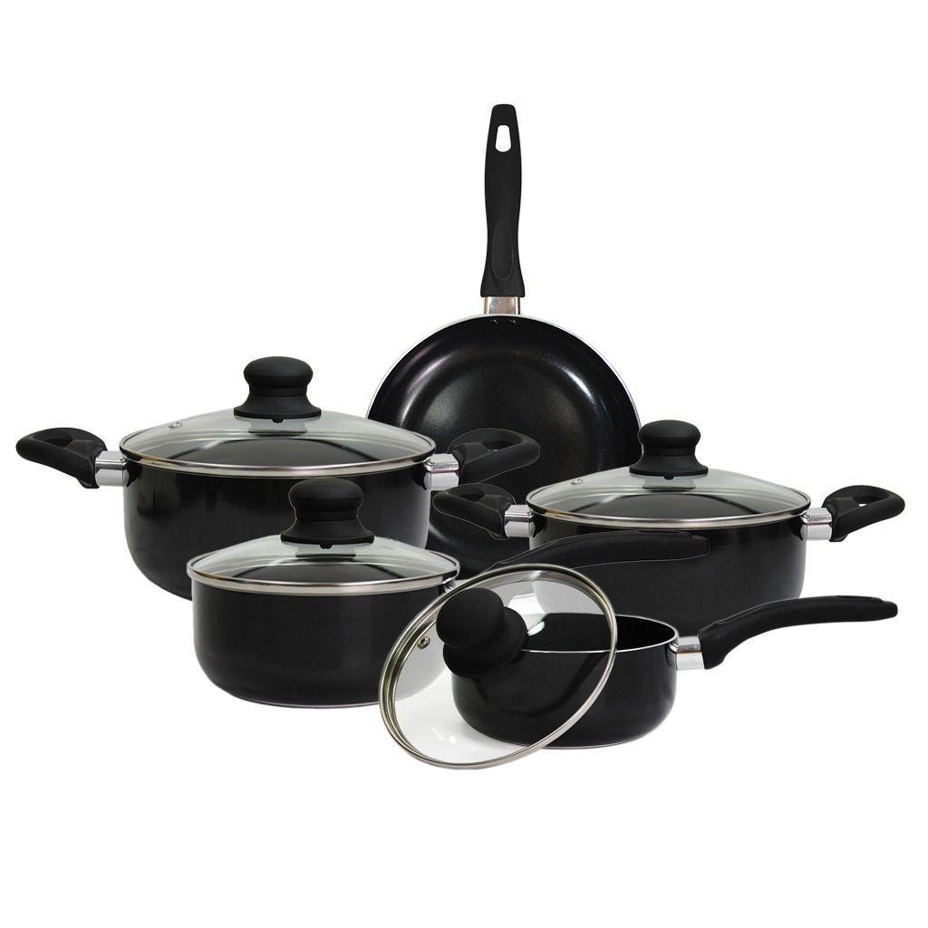 Conjunto 5 Panelas Revestimento Cerâmico para Fogão de Indução e cabo Silicone BLACK