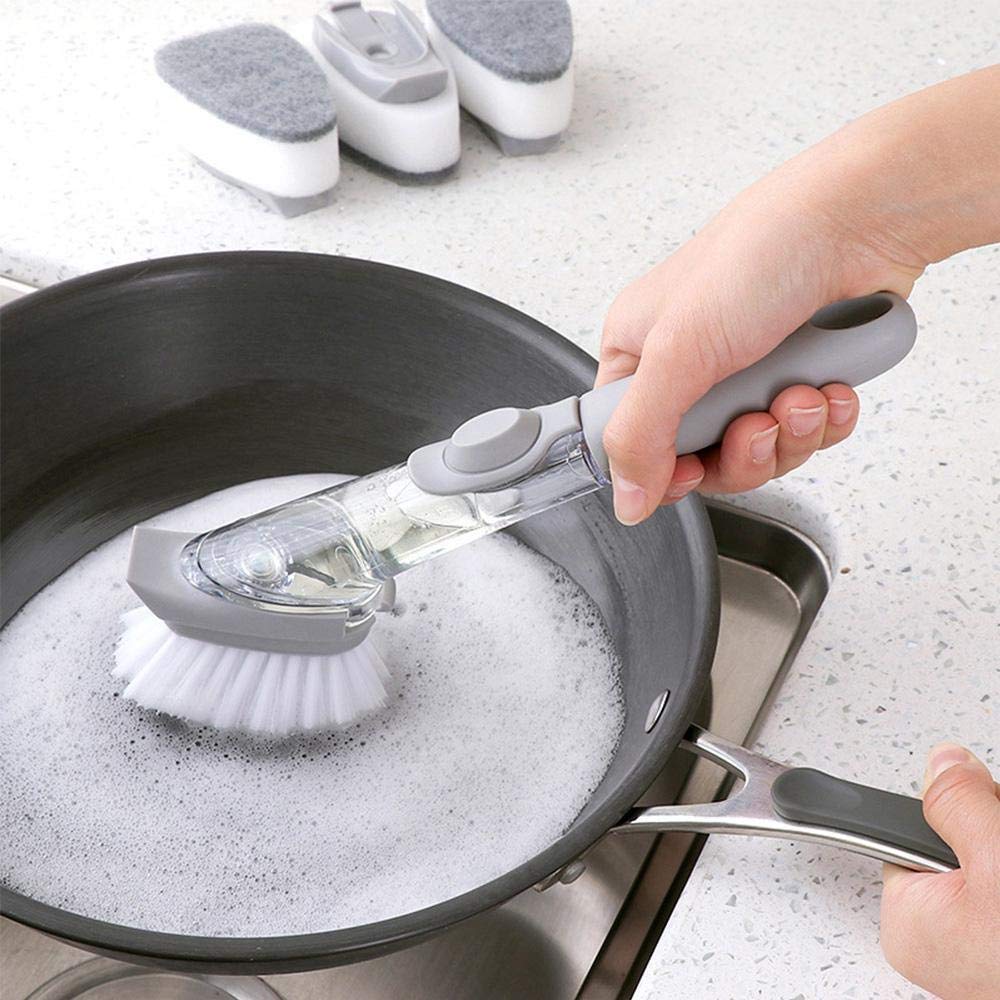 Escova Limpeza 2 em 1 Dispenser Detergente Esponja Cozinha CleanerMax