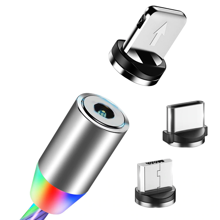 [2 Unidades] Cabo Magnético Luminoso Led 3 em 1 Carregador USB +Tipo C + iPhone